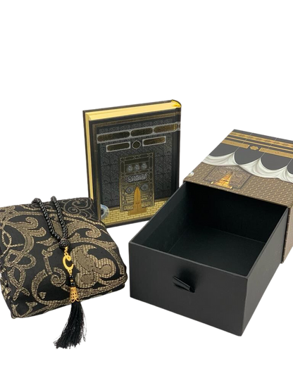 Kaaba Holy Qur’an Gift Set – Quran, 99-Bead Tasbeeh & Prayer Mat (Kaaba Design)