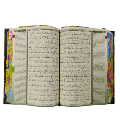 Coran (écriture ottomane) avec traduction anglaise et légende (B5, couleurs aléatoires)