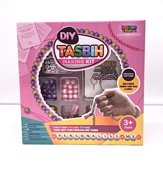 DIY Tasbih Making Kit with Dhikr Cards – Pink Islamic Kids Activity Set