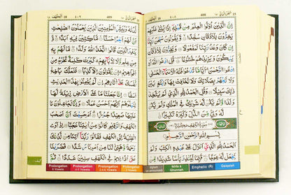Coran avec code couleur Tajweed en écriture ourdou, persane et hindi (13 lignes)