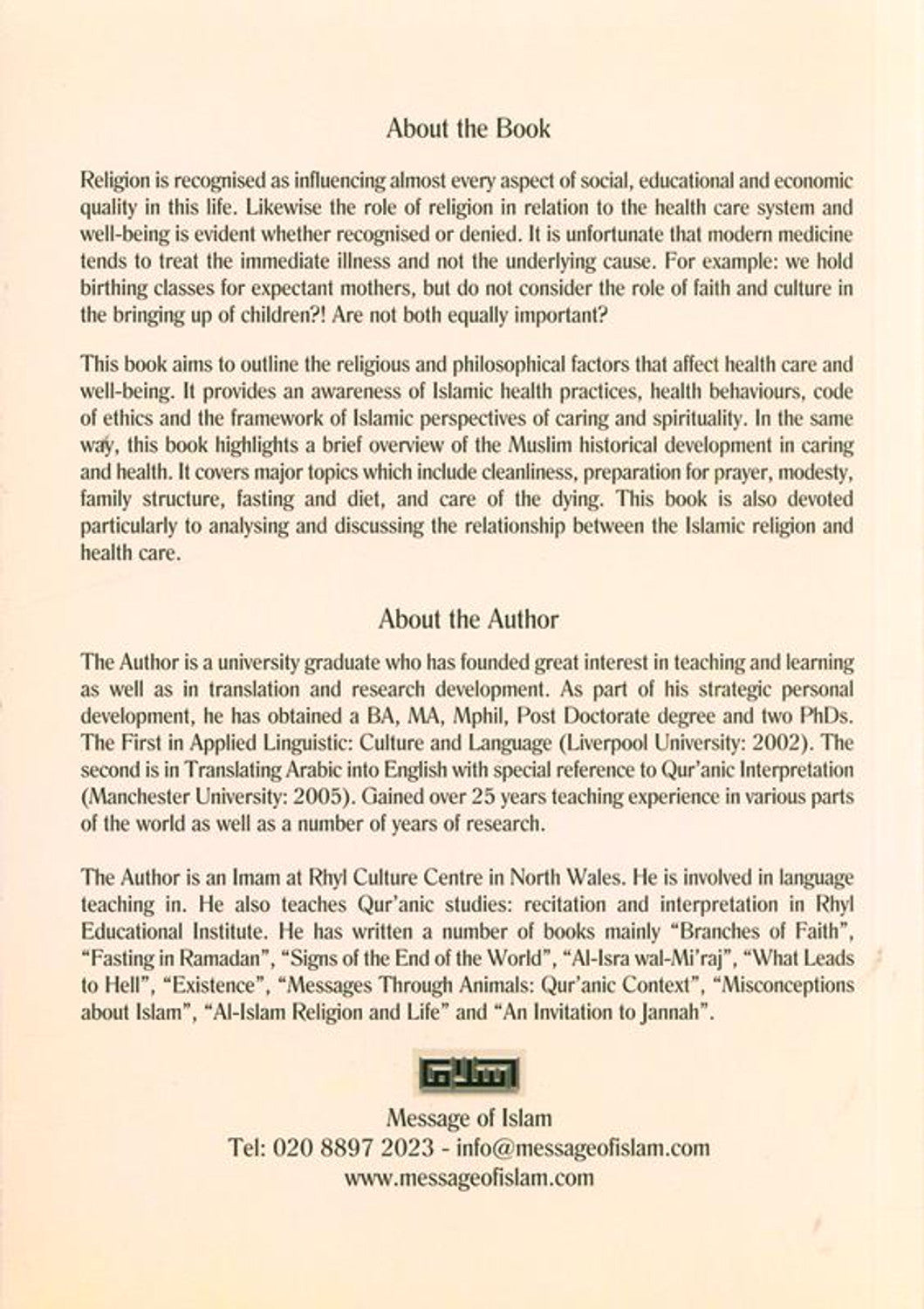 Health care and wellbeing in Islam  by Dr. Abdul Karim Awad