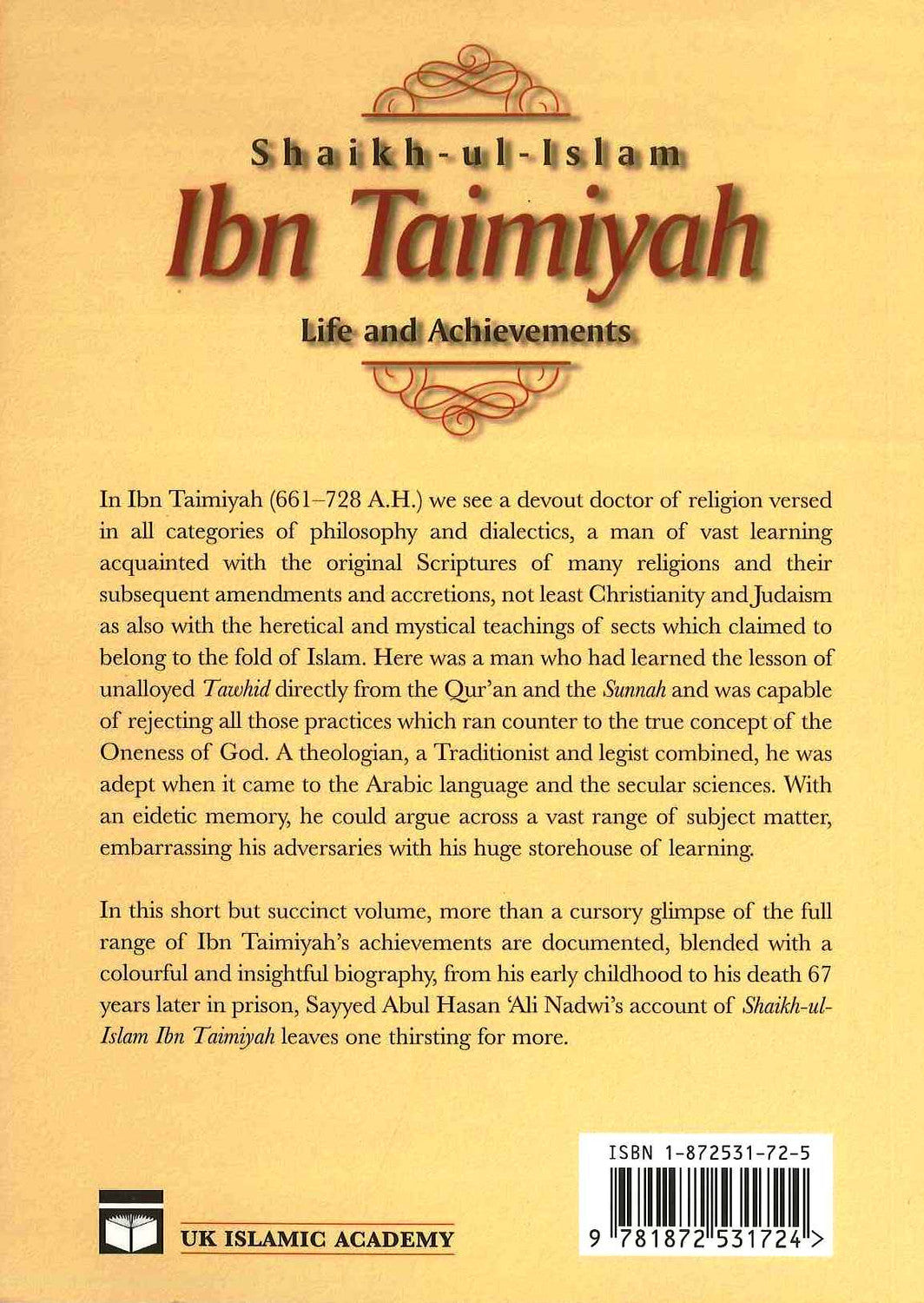 Shaikh-ul-Islam Ibn Taimiyah Life and Achievements by Syed Abul Hassan Ali AL Nadwi