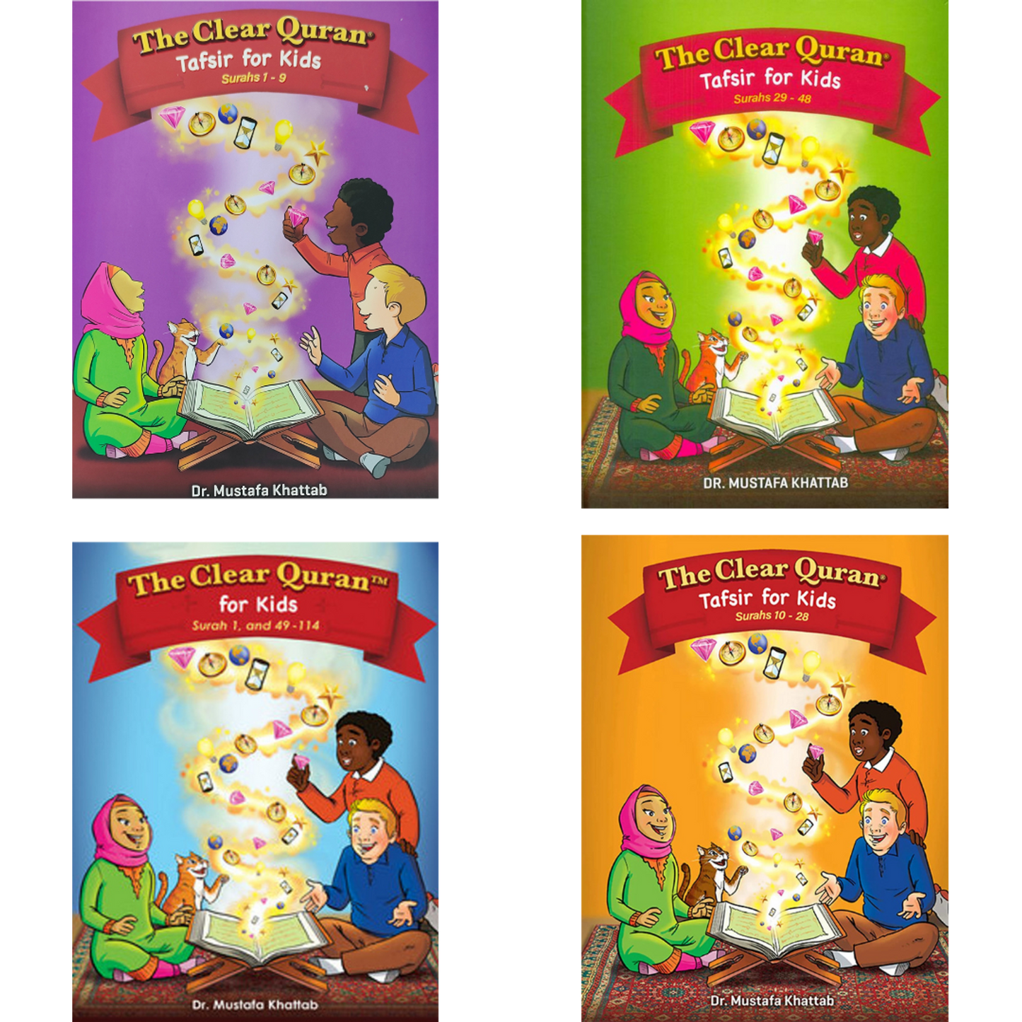 Le Coran clair Tafsir pour les enfants - 4 volumes complets du Coran Tafsir – Relié - Dr Mustafa Khattab - FIQE