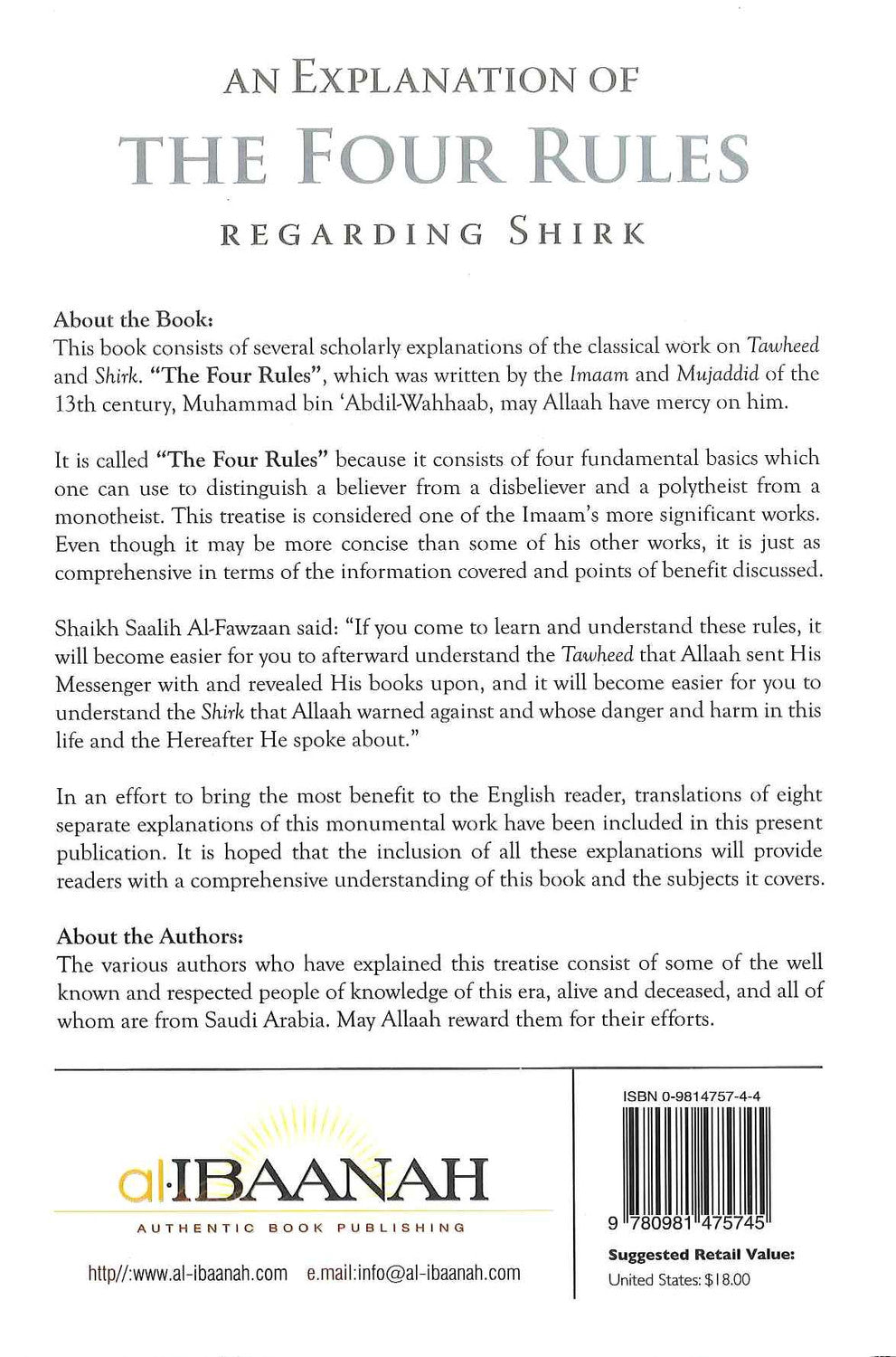 Explication des quatre règles concernant le shirk par Muhammad bin Abdil-Wahhaab