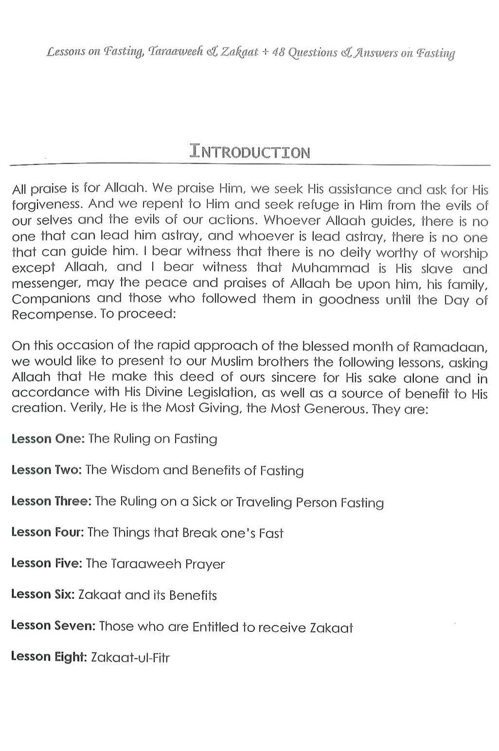 Lessons On Fasting Taraaweeh & Zakaat by Imaam Muhammad Bin Saalih Al Uthaimeen