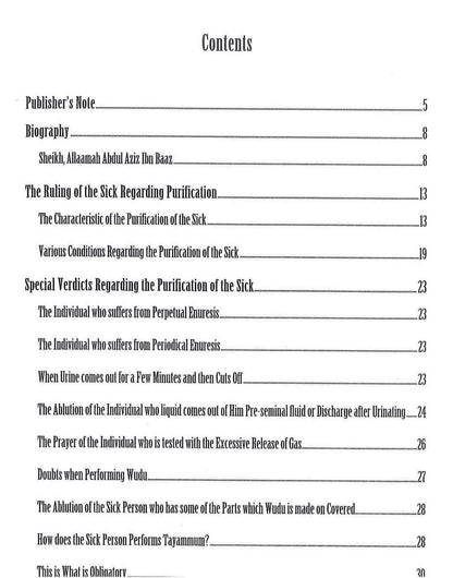 Rulings for the Sick Muslim: Purification, Prayer, and Fasting in Islam by Shaikh Al-Allaamah Abdul Aziz bin Abdillah bin Baaz
